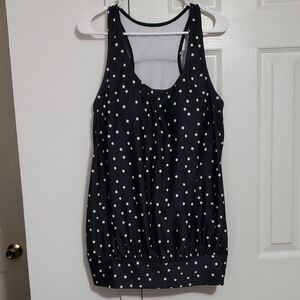BloomChic Racerback Swim Top In A Black & White Polka-Dot Print. SIZE: 14-16